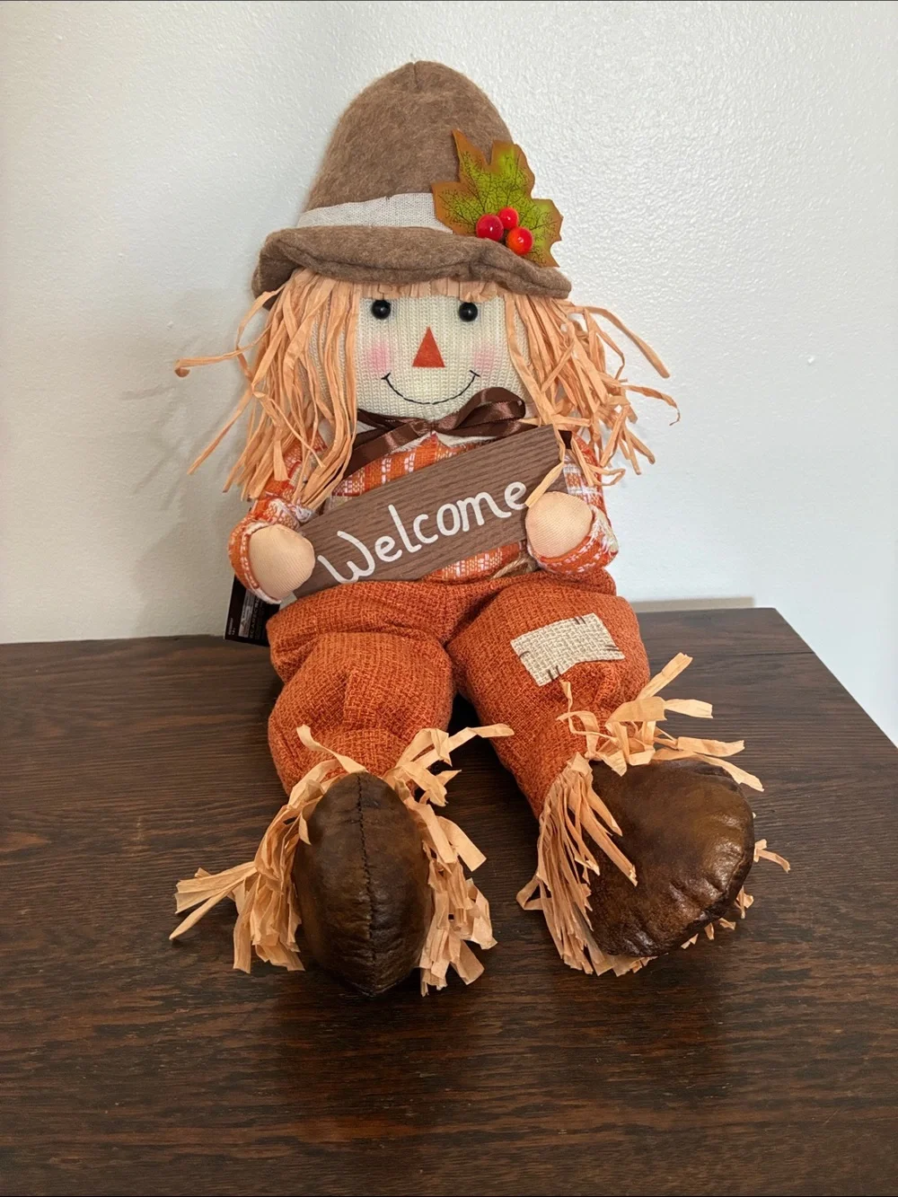 NWT- 25-1/2”- Fall Harvest- Welcome Scarecrow Sitter Greeter Decoration